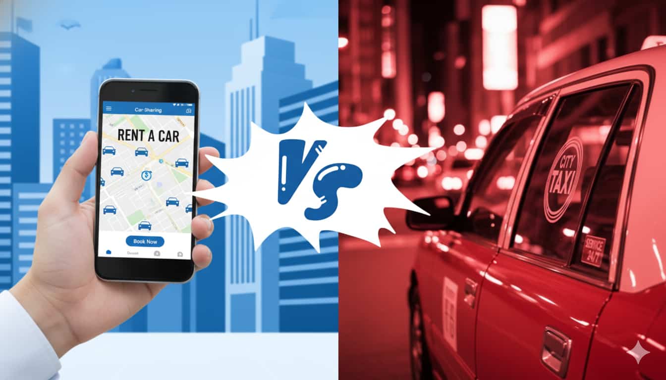 Traveler choosing between private taxi and car rental in Cuba